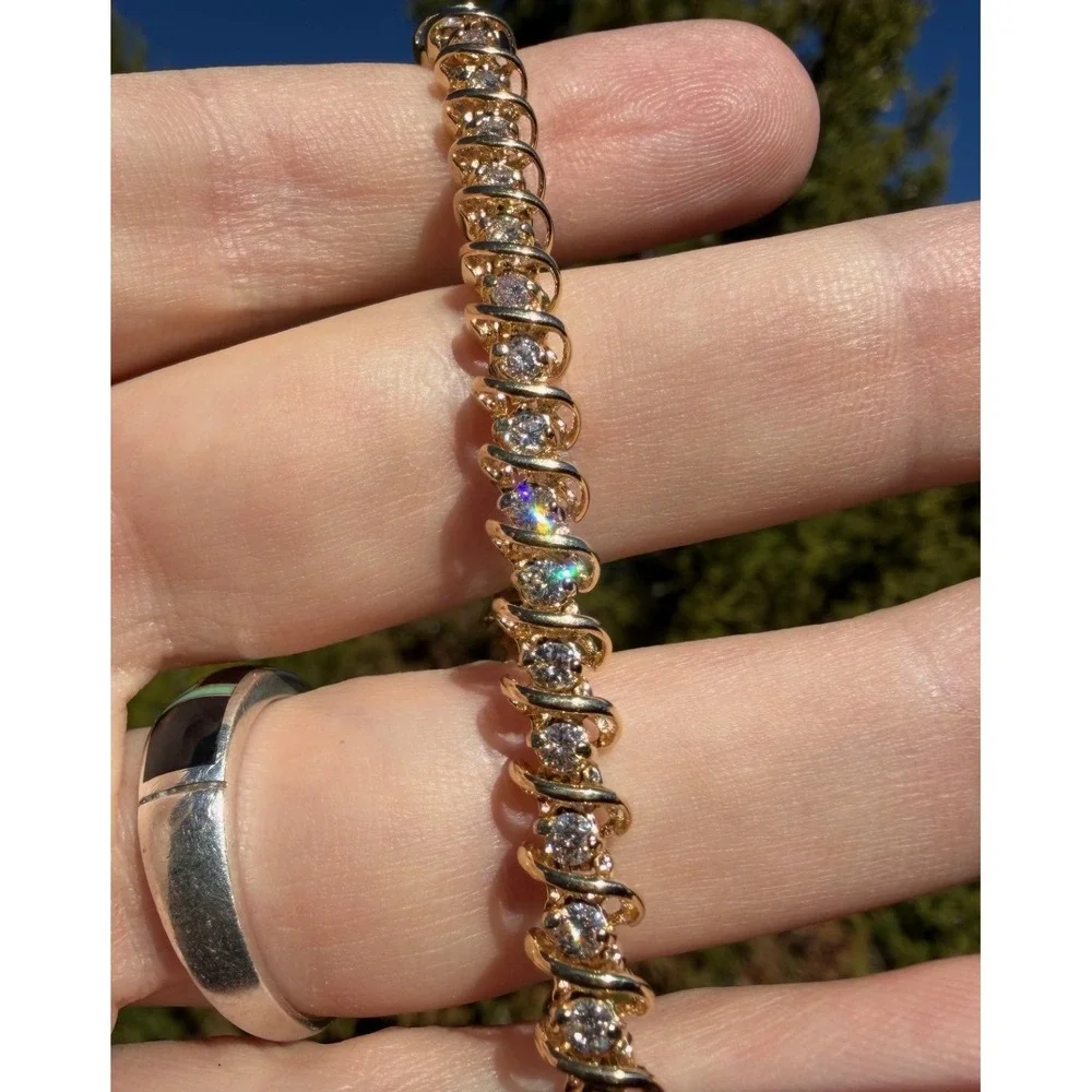 3 Ct 14k Solid Gold Natural VS1 Round Diamond Tennis Bracelet 7 3/8